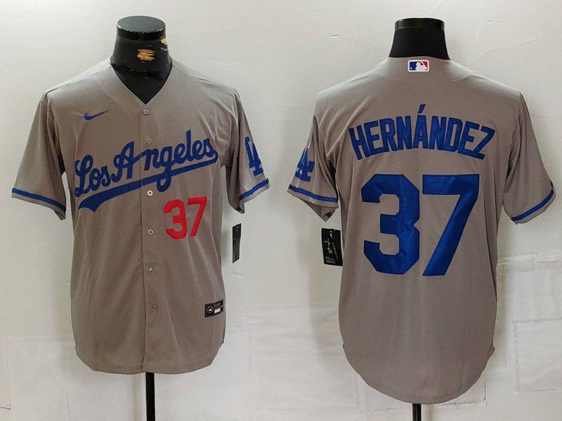 Men Los Angeles Dodgers 37 Hernandez Grey Nike Game 2024 MLB Jersey style 7249